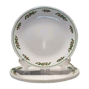 Vintage Set Of 4 Corelle Winter Holly Christmas 10" Dinner Plates Leaves Berries